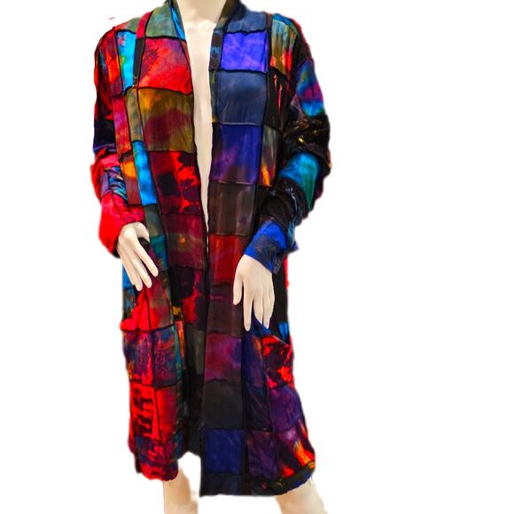 Patchwork Tie Dye Batik Long Cardigan Kimono OS NWT - Picture 3 of 12